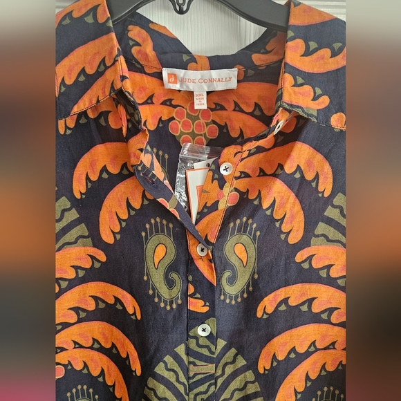 NWT Jude Connally Pru Long Sleeve Cotton Top: Decorative Frond Navy: Size- XXL - Picture 4 of 15